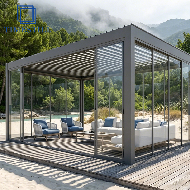 Residential Aluminum Pergola With Motorized Roof And Optional Glass Enclosure