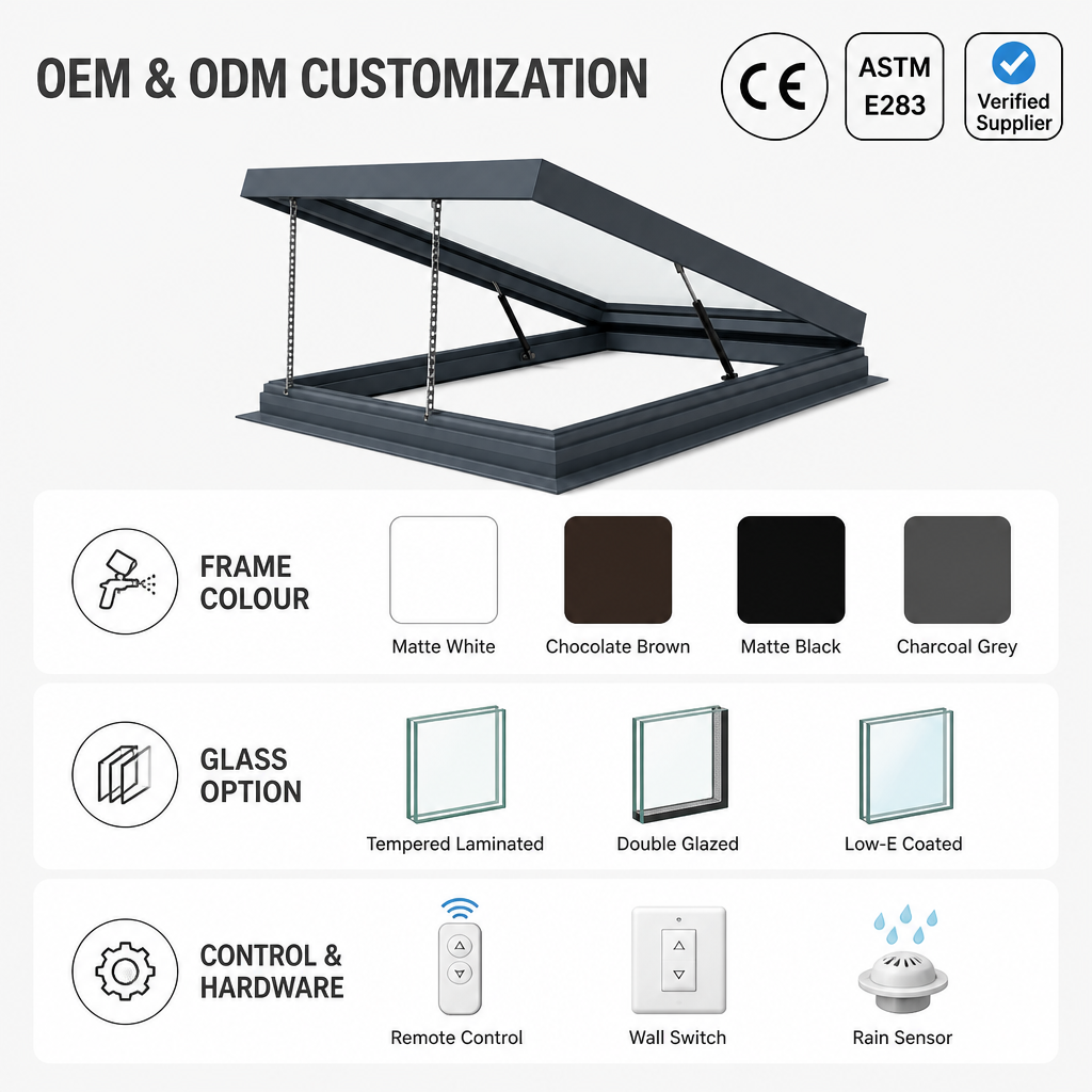 Modern Flat Roof Panoramic Aluminum Skylight Double Glazed Roof Window Energy Efficient Safety Glass Custom Size Frame