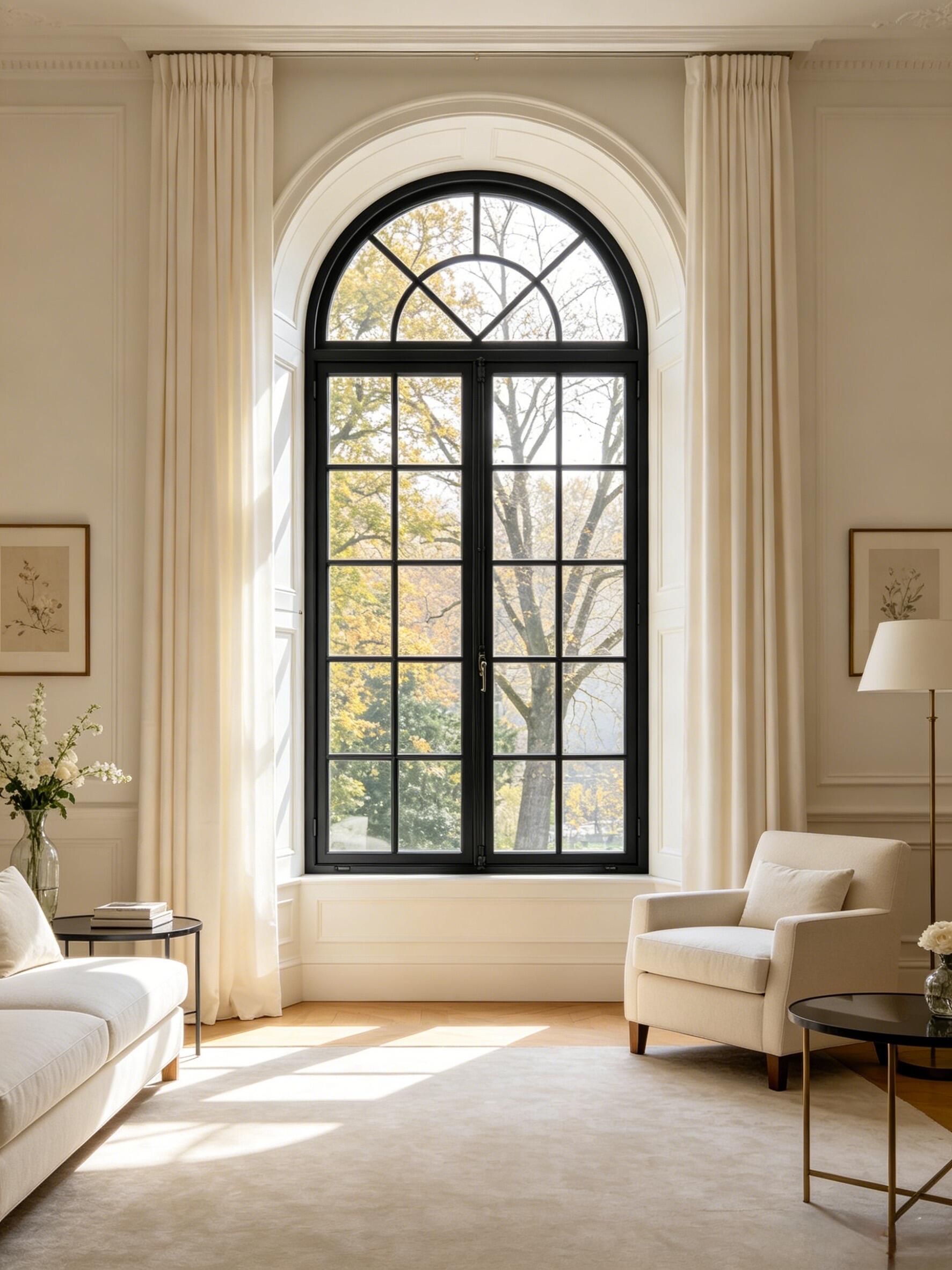 Modern Thermal Break Arched French Casement Windows Grill Design,Custom Arch Windows for Hotel and Resort Project