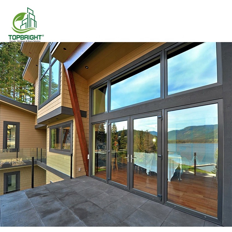 Villa Entry Hinges Aluminium Glass Swing Door Laminate Glass Security French Doors Exterior