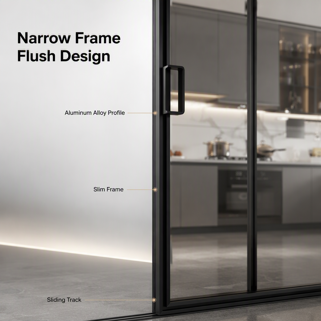 Thermal Break Aluminum Sliding Door Narrow Frame Flush Design Tempered Hollow Glass Low-E Soundproof for Villa Balcony