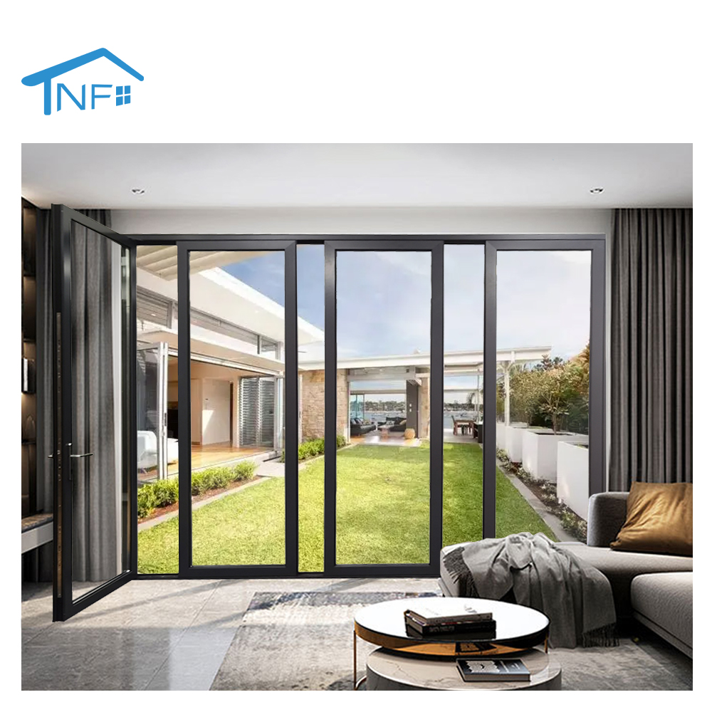 Factory Price Villa Aluminum Alloy Panoramic Foldable Door Double Tempered Glass Stainless Steel Flyscreen Modern Windproof