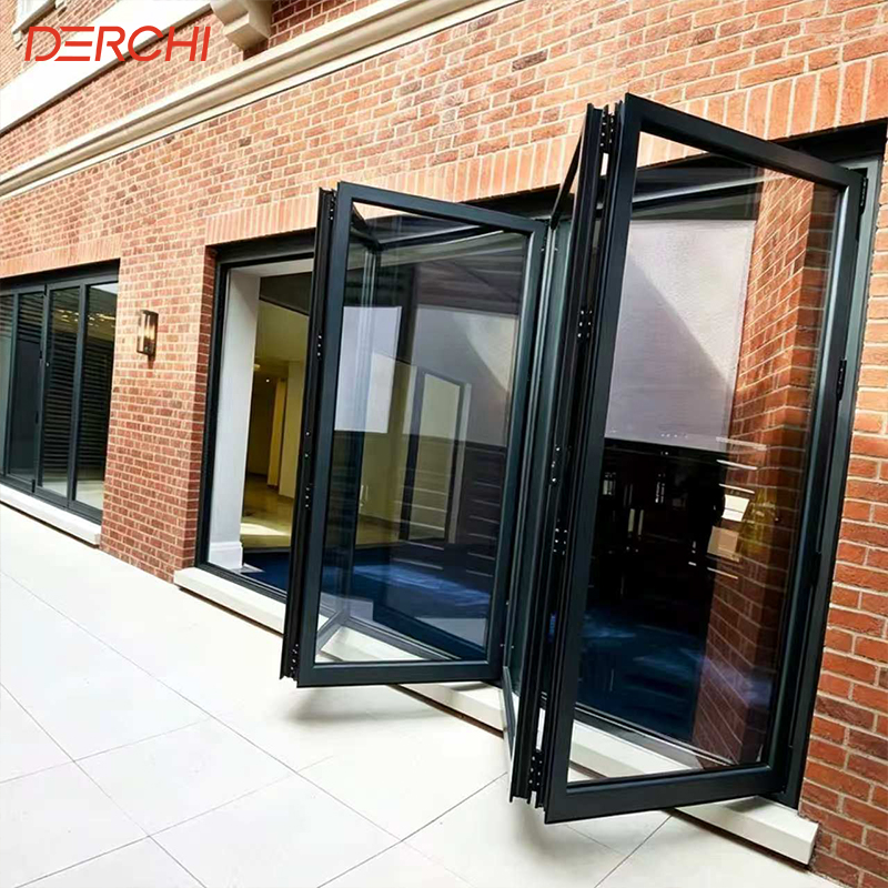 DERCHI NFRC Patio Double Glass Exterior Accordion Folding Door Wholesale Front Entry Doors Automatic Aluminium Bifold Doors