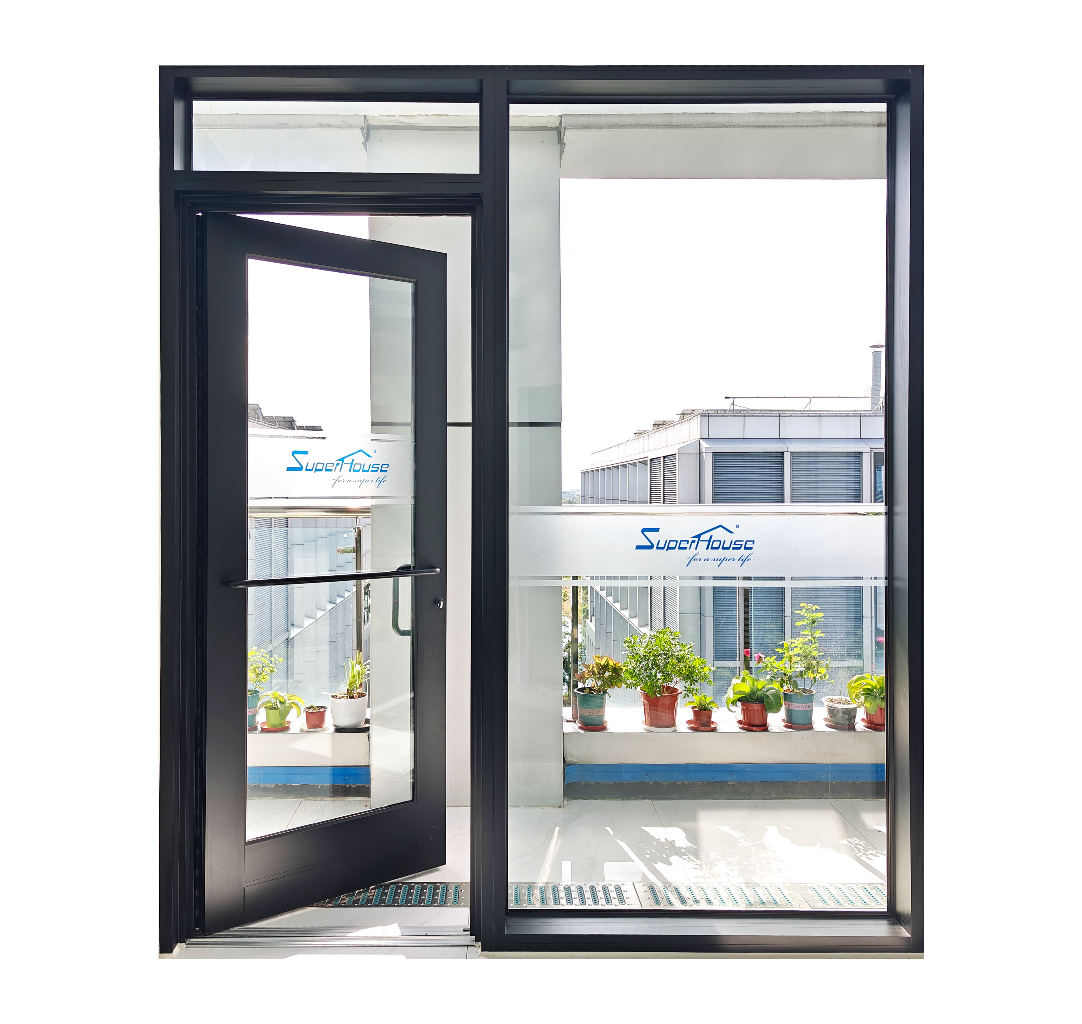 Modern Commercial Casement Security Door Aluminum Alloy with Fiberglass Screen Netting for Store and Escape Use