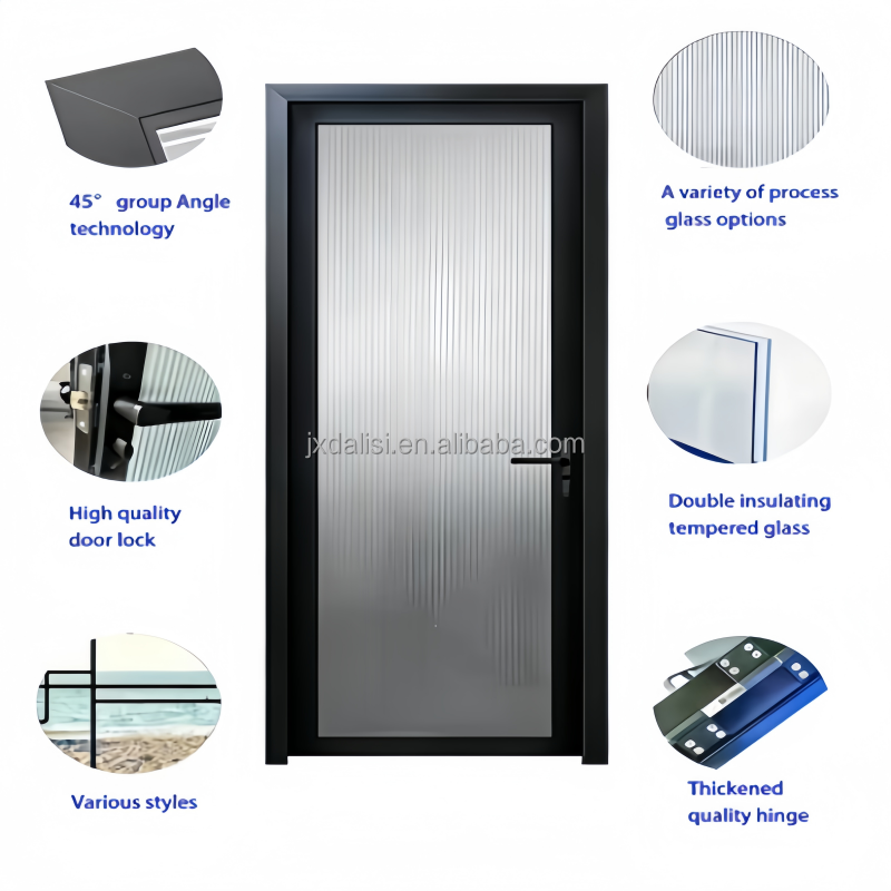 Modern Designed Aluminum Alloy Double Glazed Swing Casement Door Fiberglass Screen Netting Water Resistant for Hotel Bedroom