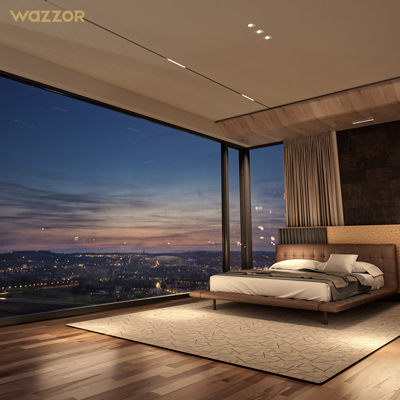 Wazzor New Style House Modern Simple Black Aluminium Casement Windows Hardware Frame