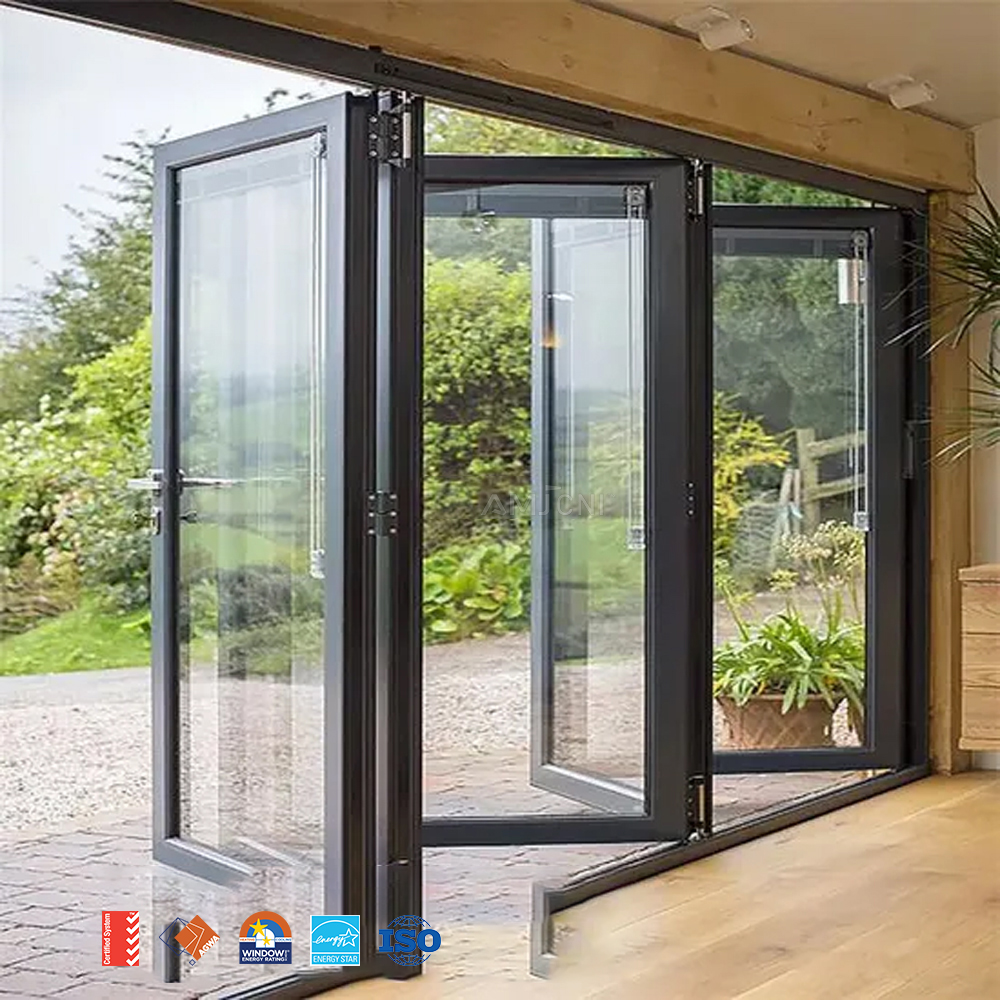 AMJ Heavy Duty Coastal Glass Commercial Aluminum windows and Doors Patio Folding Glass Door Double Glazed Glass Bifold Doors
