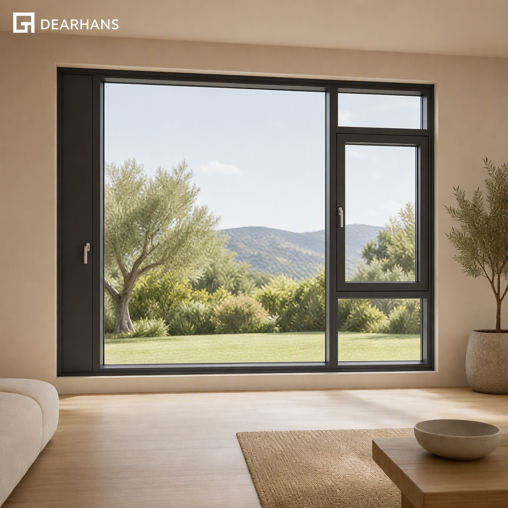 Hotel &amp; Office Used Aluminium Casement Window with Left Side Micro Ventilation System, Sound Insulation, Easy Opening