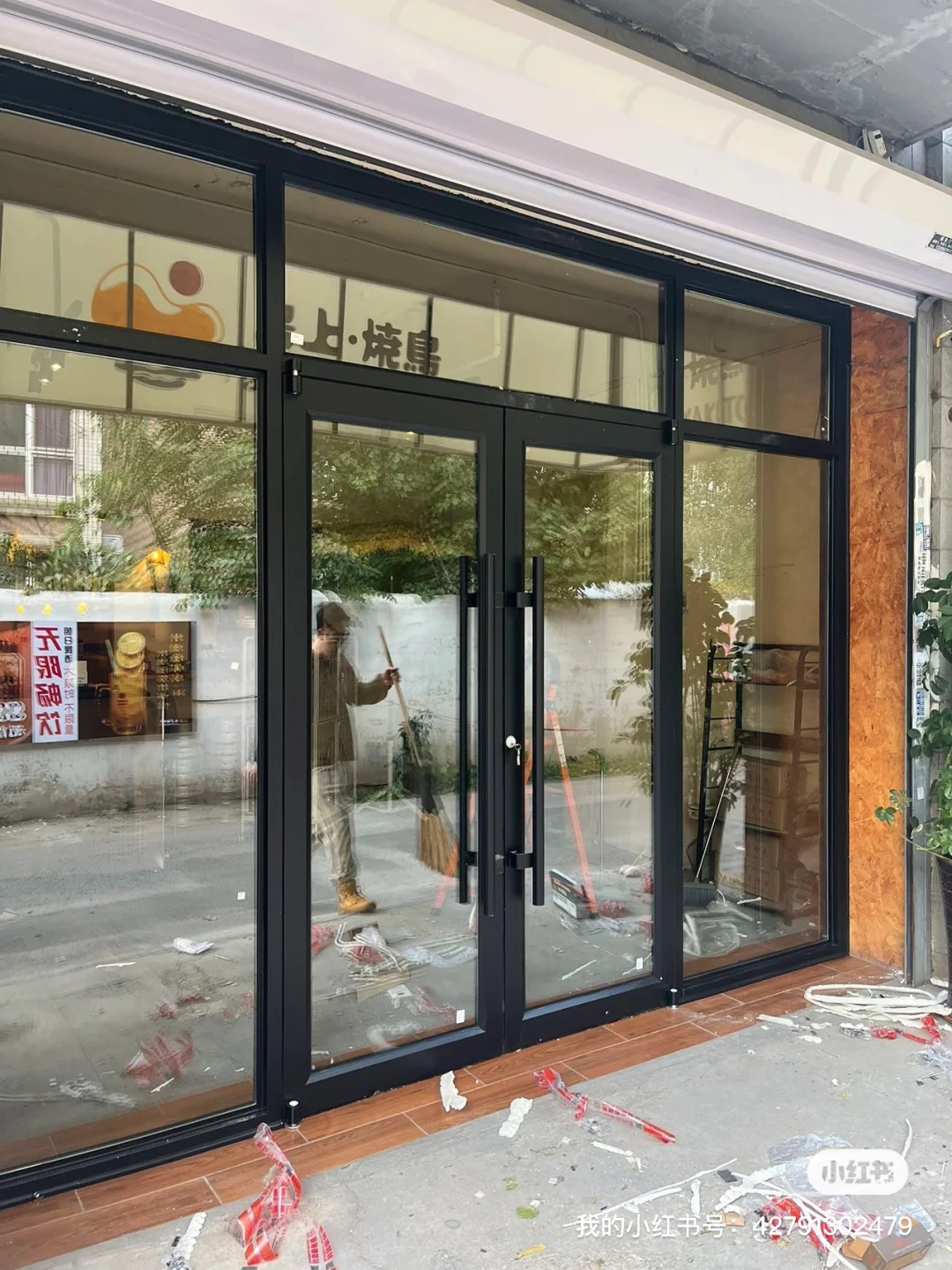 Commercial Double Doors KFC Waterproof Supermarket Storefront Shop Black Double Glaze Aluminum Entry Exterior Commercial Door