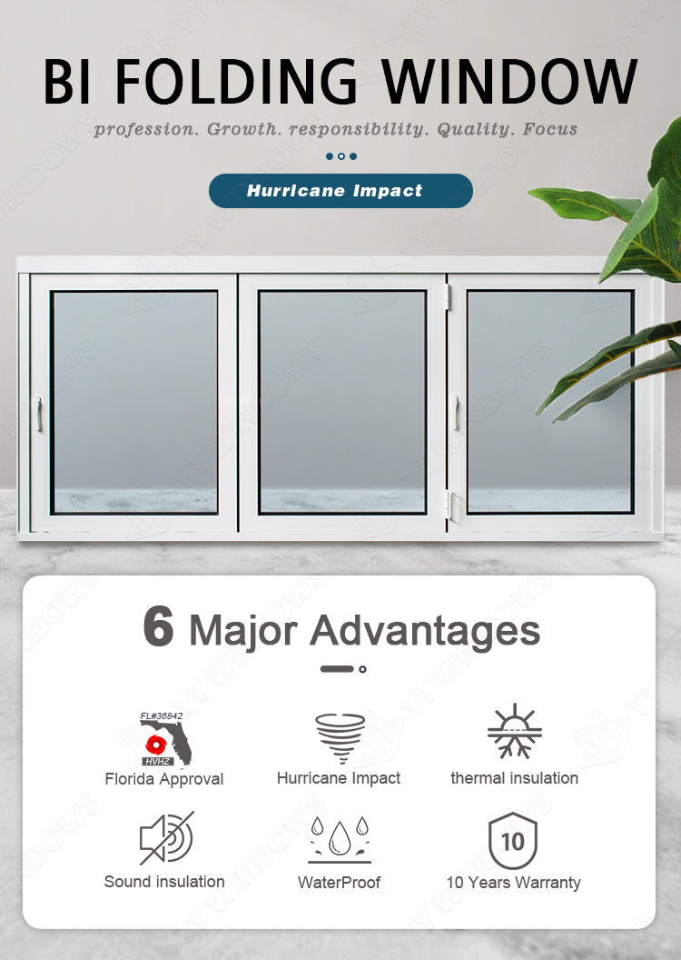 American NFRC Standard Double Glazing Tempered Glass Customized Size Glass Aluminum Bi Folding Windows