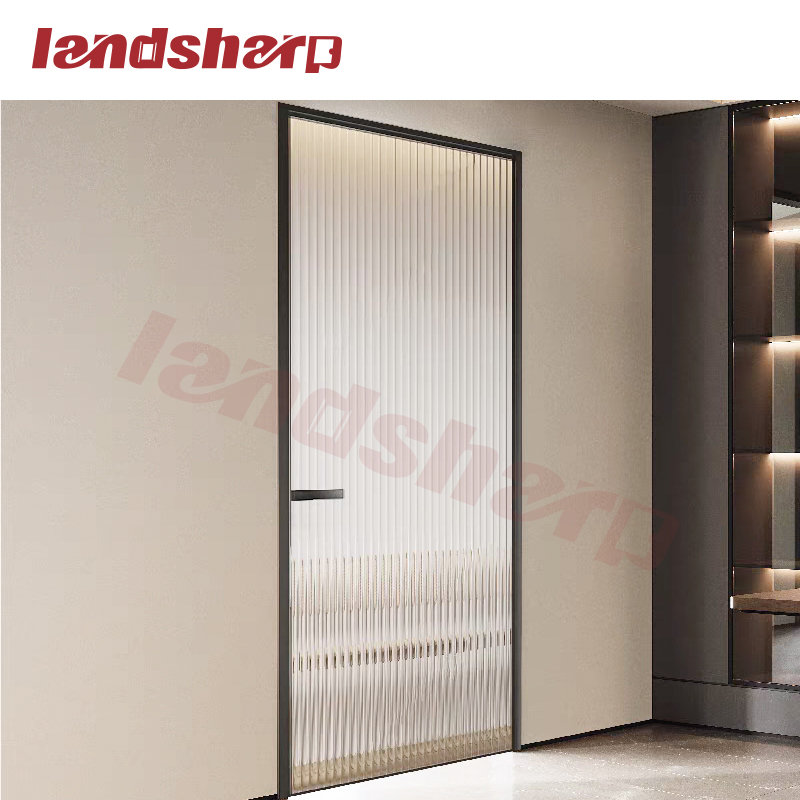Landsharp New Design Bathroom Narrow Frame Casement Aluminium Interior Glass Door Aluminium Toilet Metal Entry Door