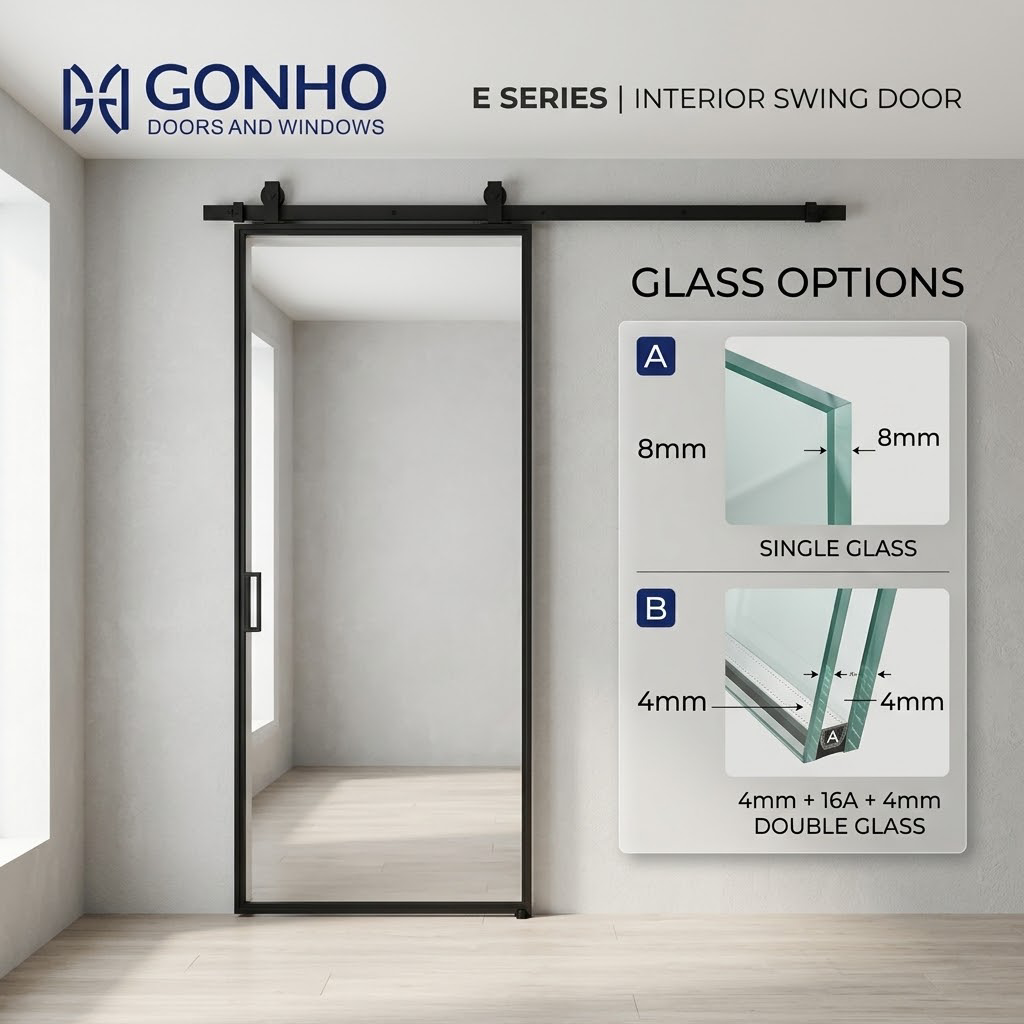 Aluminum Interior Swing Door with Glass Panel for Modern Bathroom and Residential Interior Projects