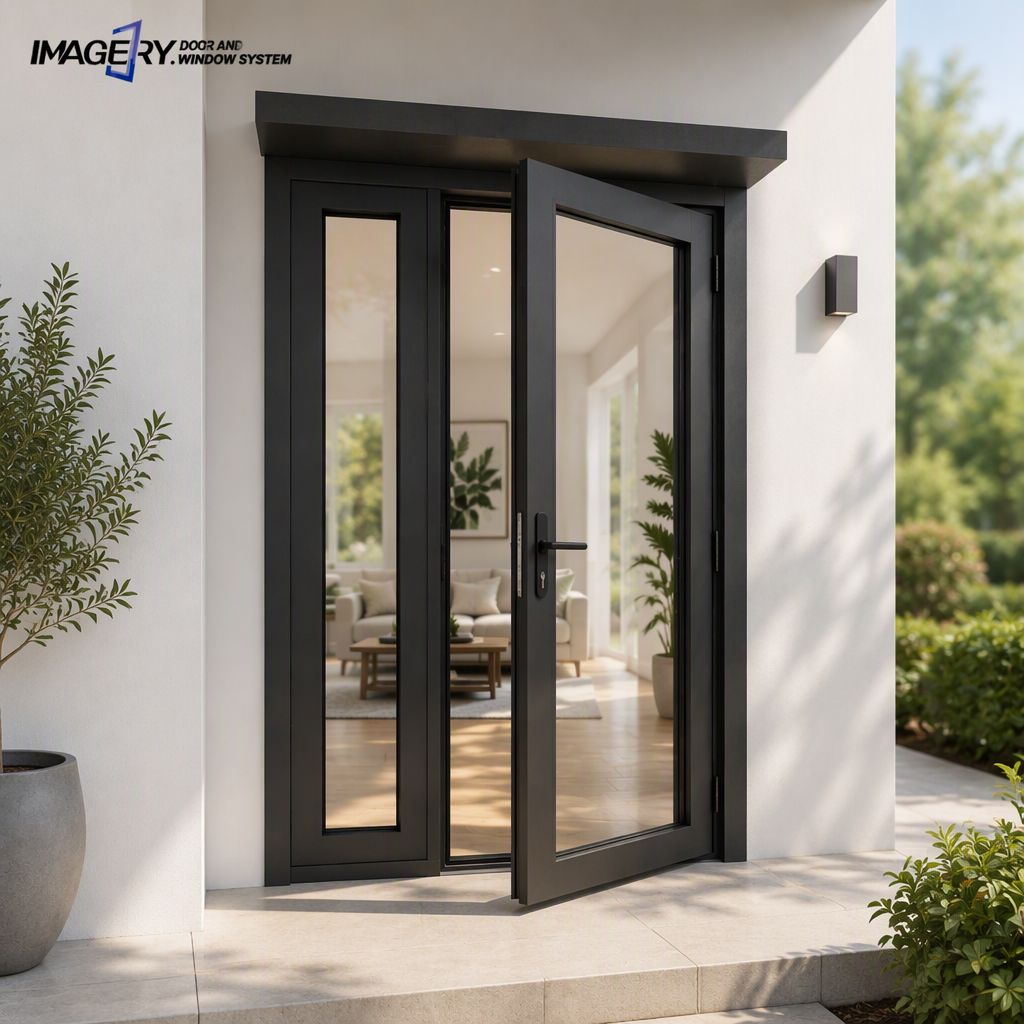 High Quality Aluminum Alloy Swing Doors Double Tempered Glass Outward Opening Commercial Shop Front Impact Resistant