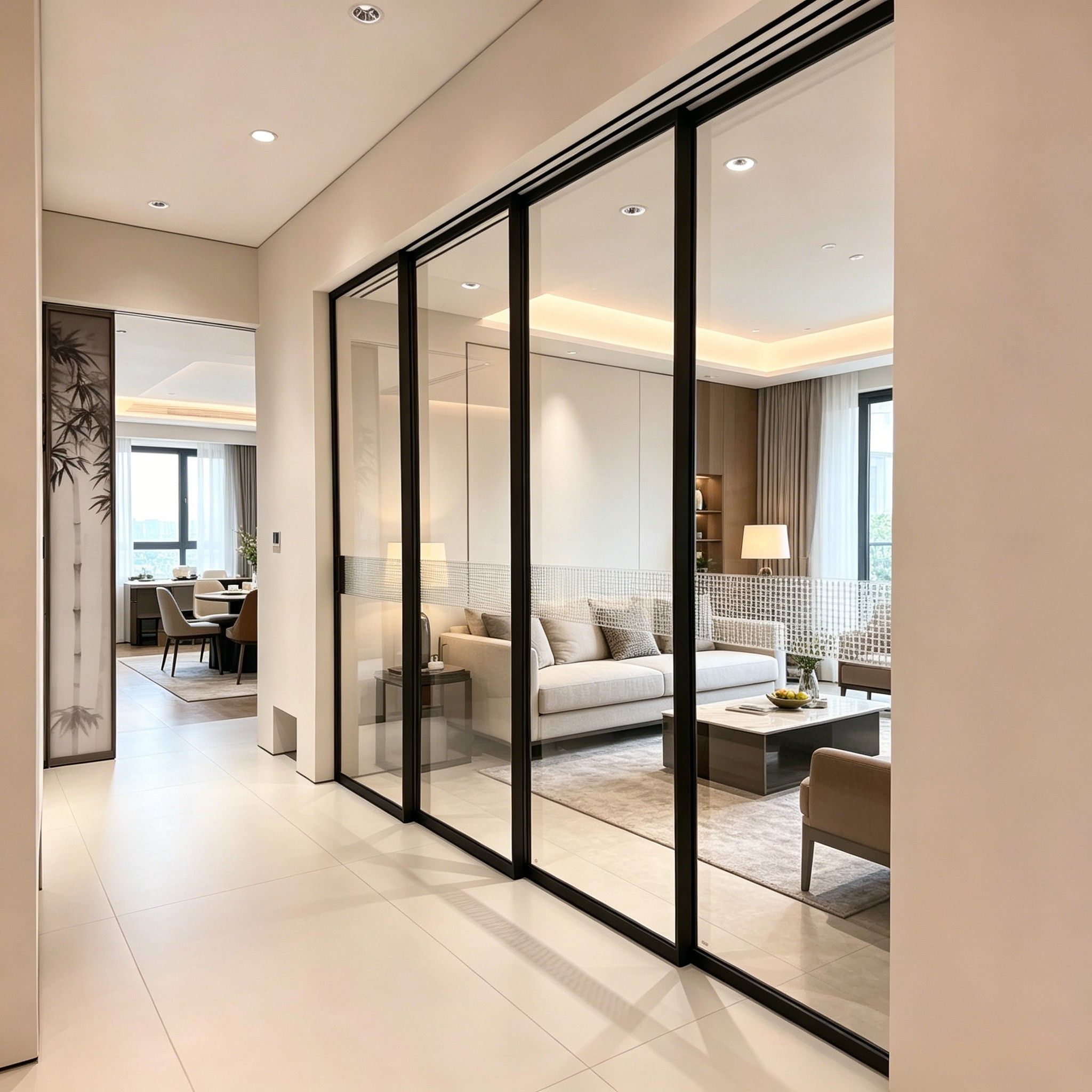 AOMEJA + OPK Aluminum Sliding Partition Door Sound Insulation Minimalist Design Interior Wine Cellar Bedroom Kitchen Apartment