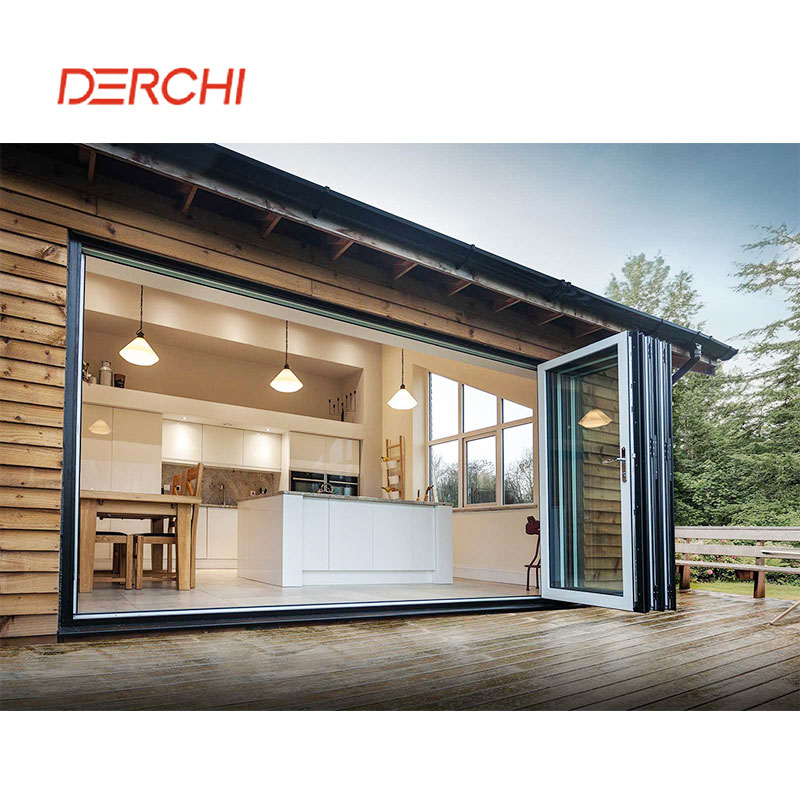 DERCHI NFRC AS2047 Wholesale Morden Aluminum Bi-fold Doors Custom Balcony Patio Double Glass Exterior Partition Folding Door