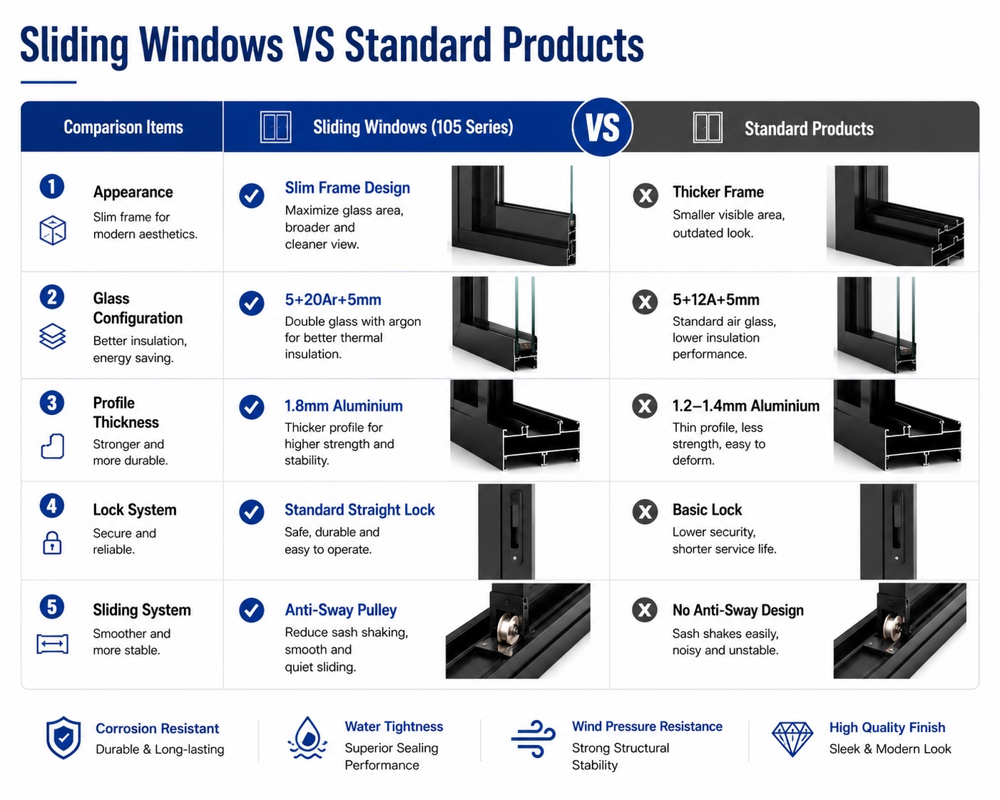 Thermal Break Wide View Soundproof Double Glazed Anti Sway Balcony Aluminum Sliding Windows Wide View Aluminium Window