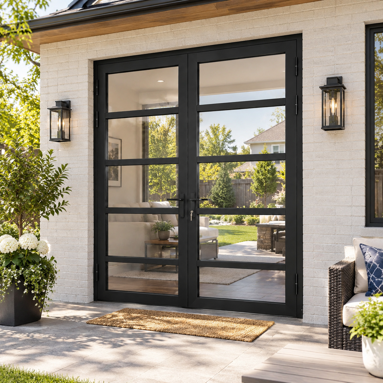 Hihaus Custom Glass Double Swing Door for Villa and Courtyard Aluminum Frame Tempered Glass Sakya Door