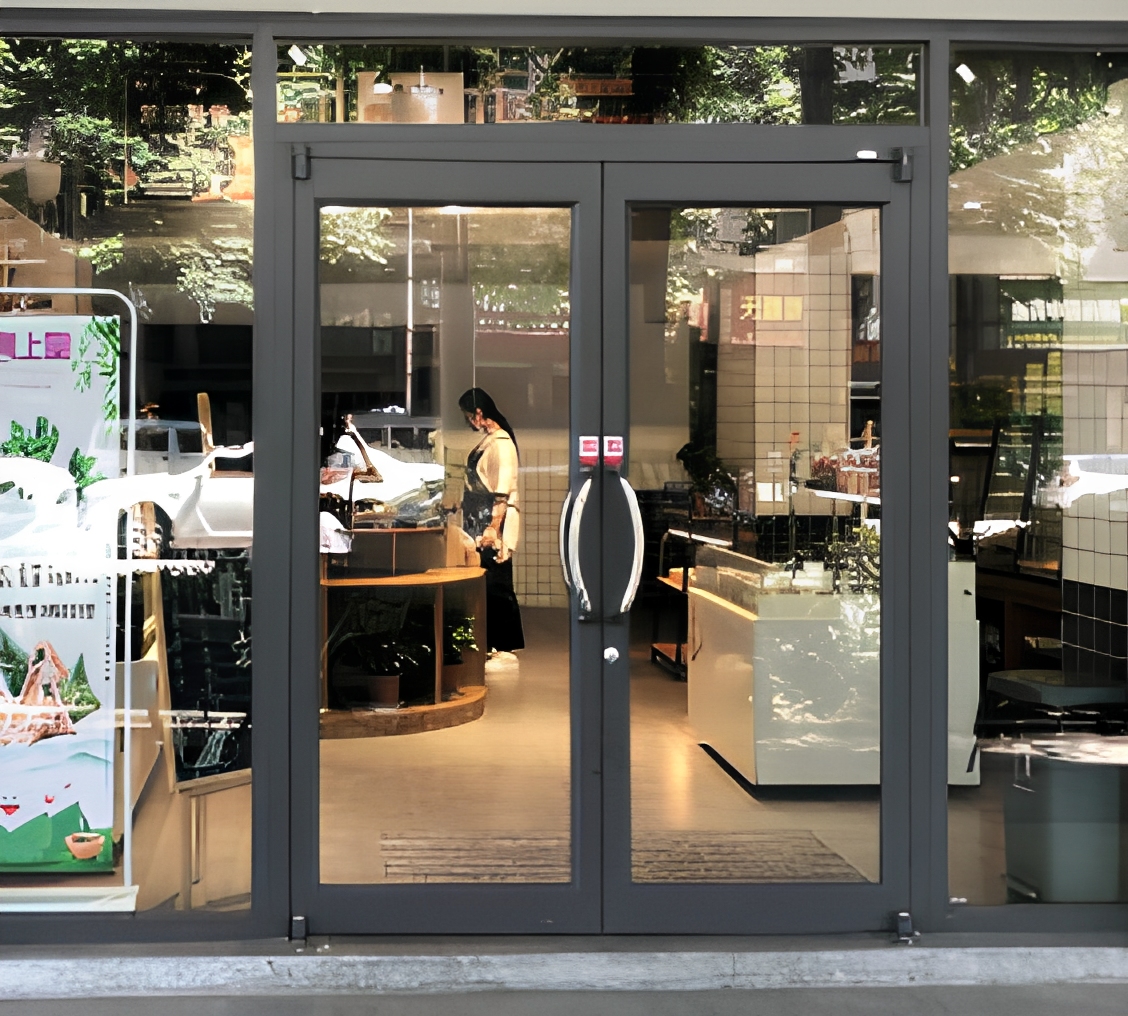 Bestselling Durable Modern Commercial Left Hand (LH) Aluminum Alloy Frame Tempered Glass Waterproof Storefront Door Model 009 1