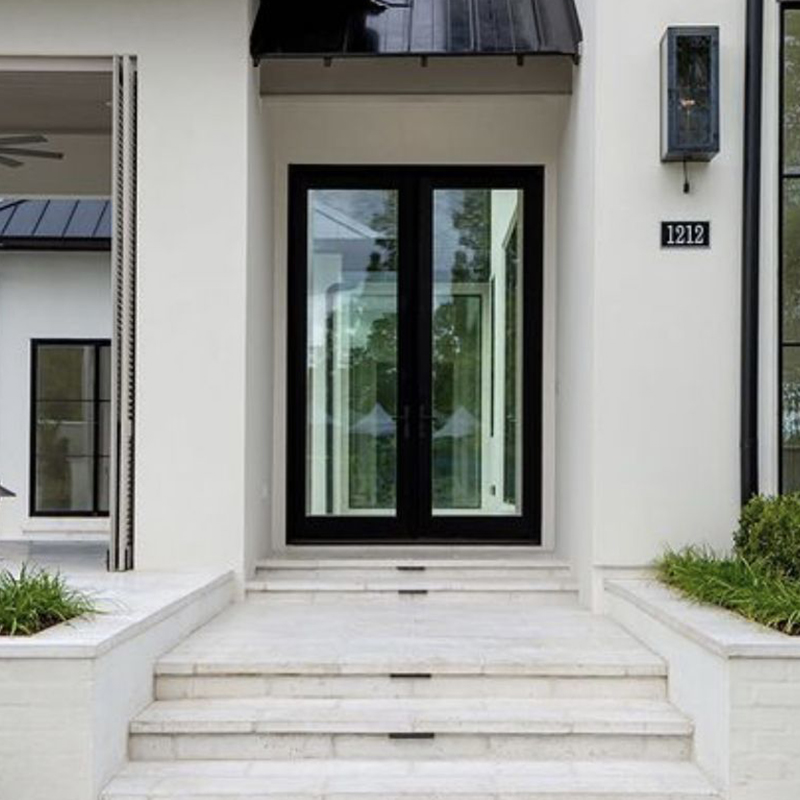 OUNA Exterior Aluminum French Doors with Security Grid Design Black Frame and Tempered Glass for Patio and Main Entrance
