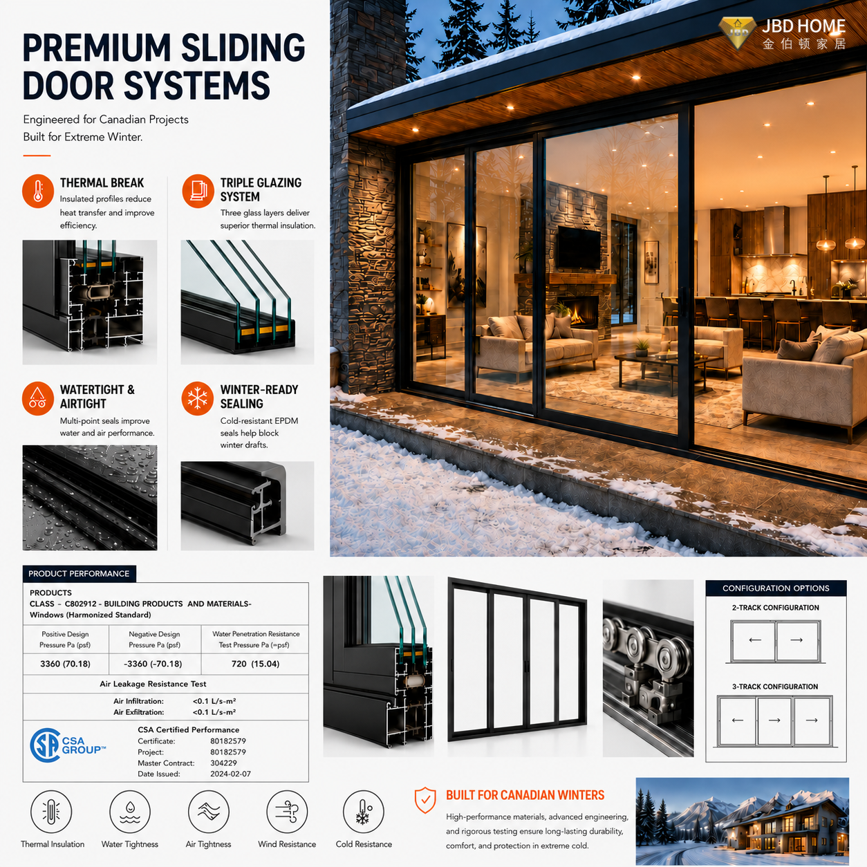 Canadian Project Double Interior Glass Sliding Door Aluminum Alloy Windproof Soundproof Anti-theft Apartment Exterior Villa