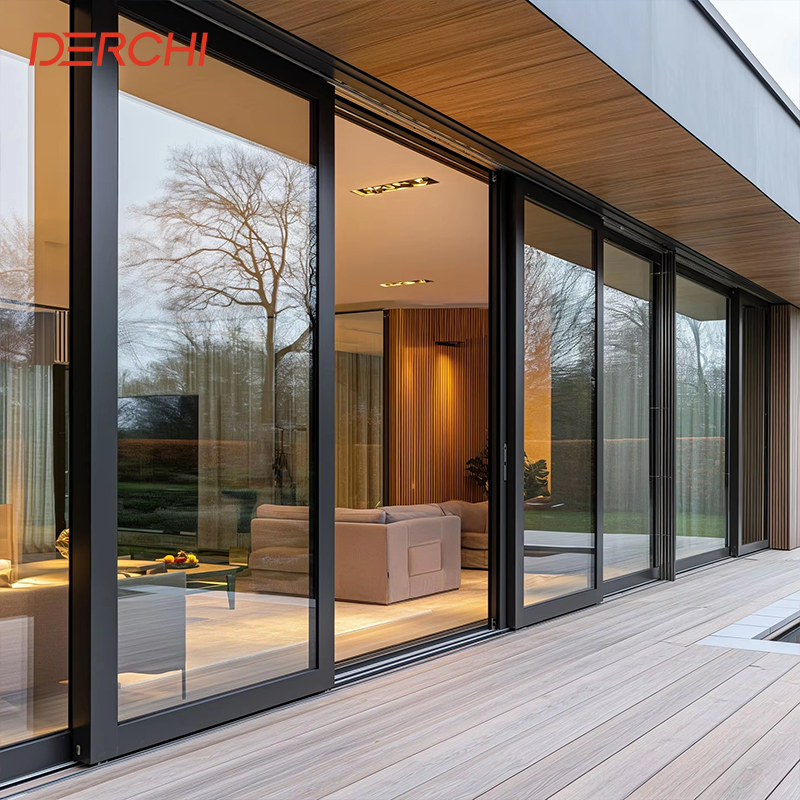 DERCHI NFRC America Standard Large Sliding Glass Doors for Patio Aluminum Frame Thermal Insulation Double Glass Sliding Doors