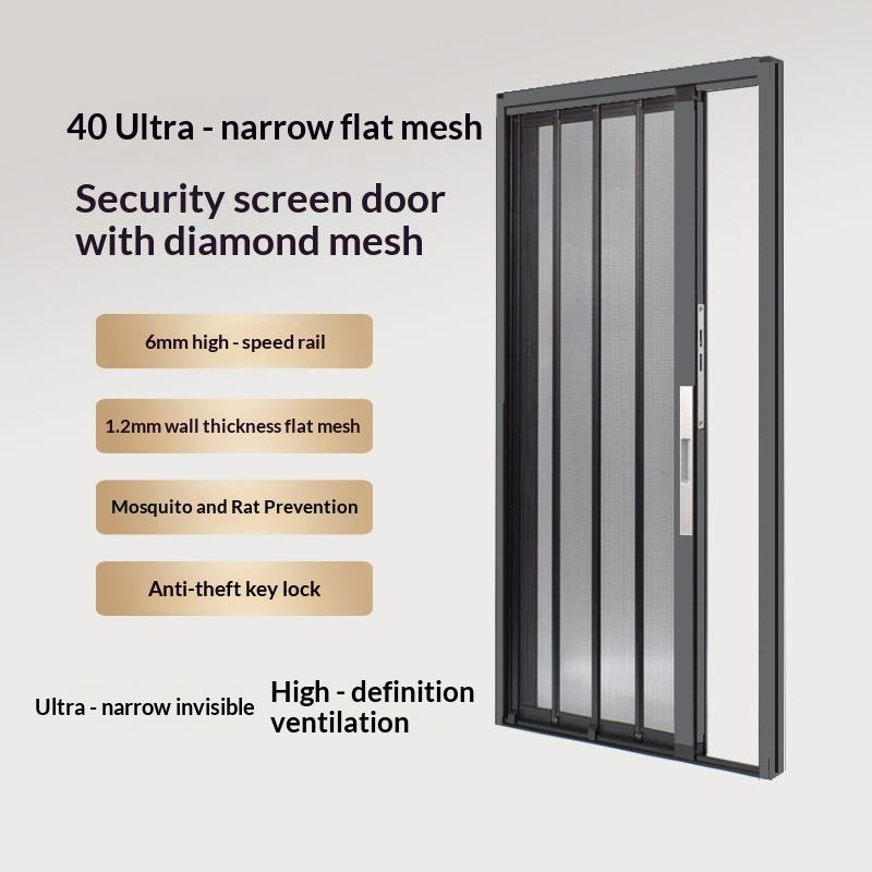 Aluminum Alloy Folding Mesh Door Anti-Theft Mosquito-Proof Rodent-Resistant Easy Clean 18x18 Mesh; Modern Simple Screen Door