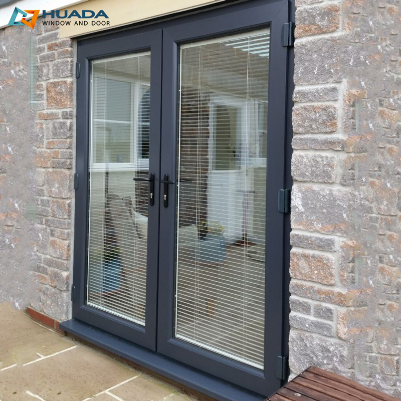 High-end Aluminum Front Entry Doors Hurricane-Proof Impact Glass Door Double Glazed Exterior Swing French Doors for Villas