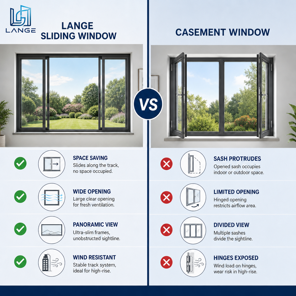 LANGE Double Glazed Aluminium Sliding Windows Low-E Glass Durable Corrosion Resistant Horizontal Slider Window