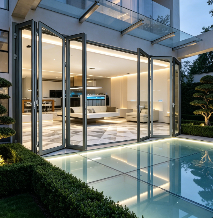 Folding Door Aluminum Alloy Frame Bi-fold Doors Custom Exterior Patio Sliding Glass Aluminum Folding Door