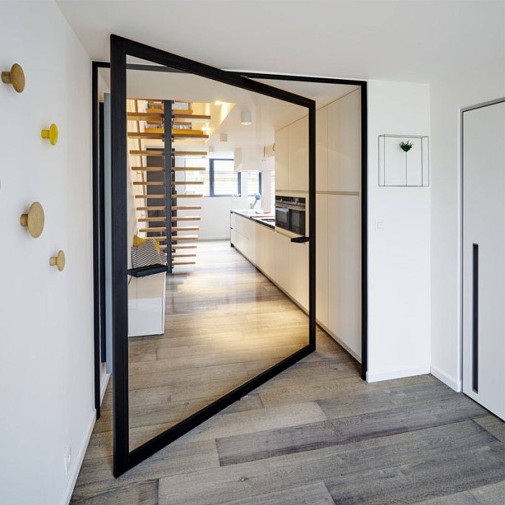 Customized Size Minimalist Luxury Soundproof Aluminum Glass Pivot Entry Front Entrance Doors for Houses Villa Hotel