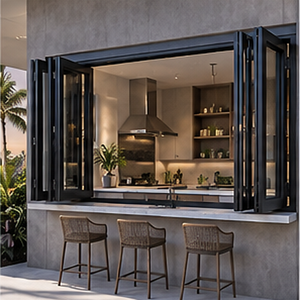 New Design Aluminum Glass Folding Windows Bi-fold Soundproof Sliding Terrace Balcony Door System