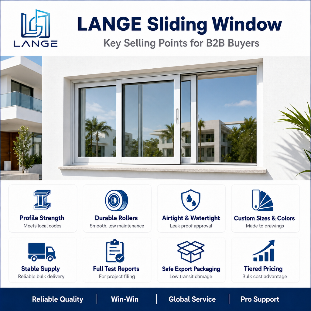 LANGE Double Glazed Aluminium Sliding Windows Low-E Glass Durable Corrosion Resistant Horizontal Slider Window
