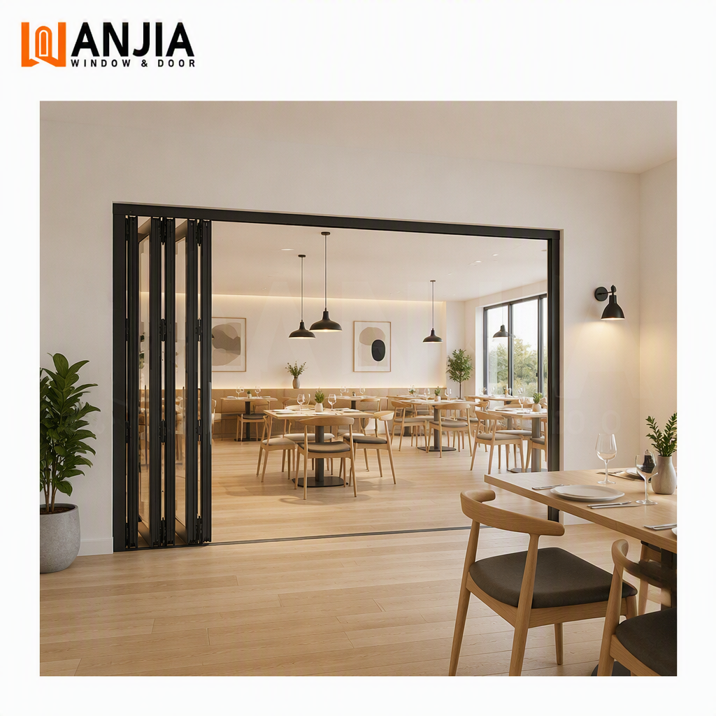 Customized Modern Design Aluminum Bifold Glass Door Commercial Folding Partition Door Entry Folding Glass Doors