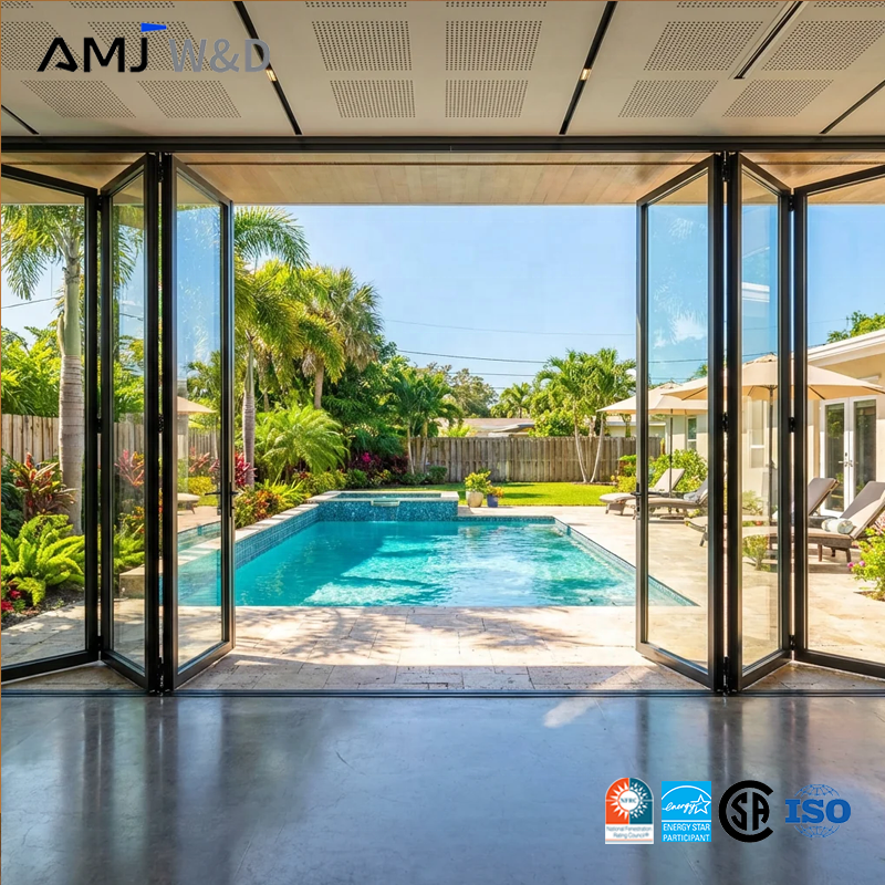 Custom Size Bifold Accordion Doors Thermal Break Aluminum Low-E Glass Folding Door For Villa Hotel Project