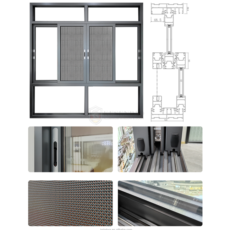 Factory Waterproof Sliding Glass Windows Tempered Glass Aluminium Sliding Windows With Mosquito Net
