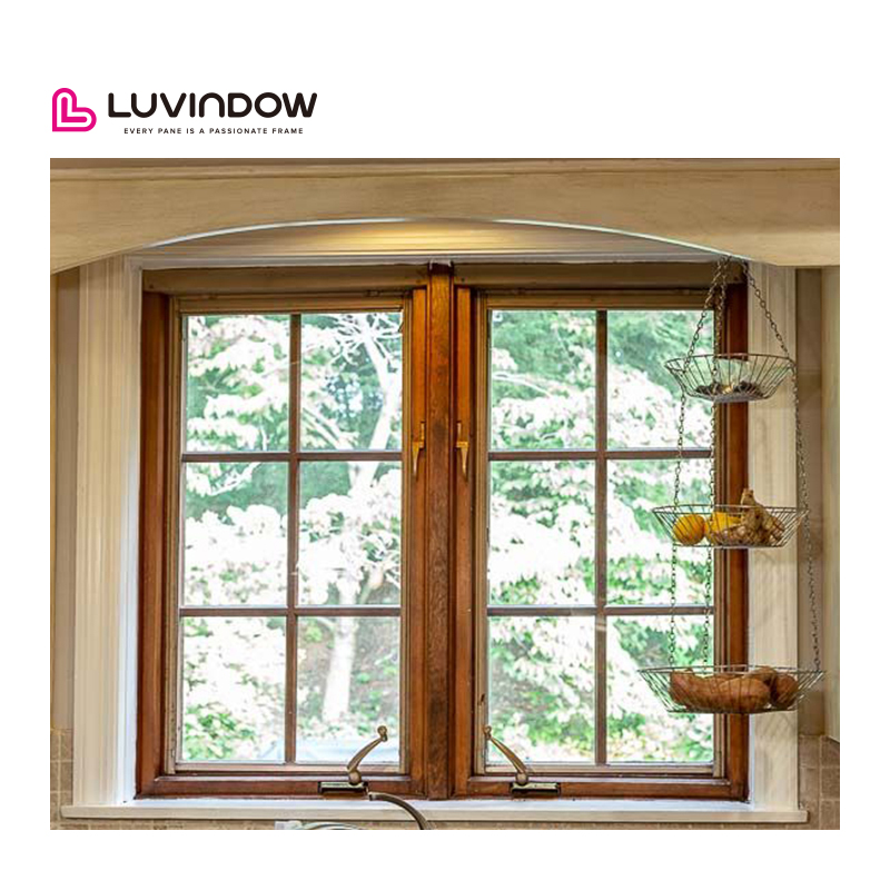 Luvindow Premium Aluminum Clad Wood Windows for Houses Double Tempered Glass Heat Insulated Crank Open Wooden Windows