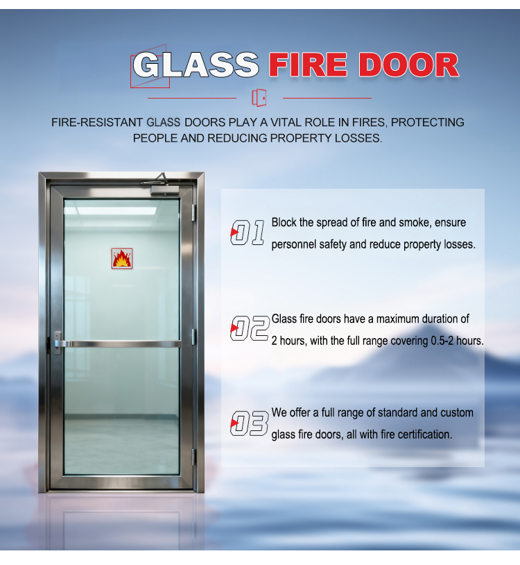 Custom Safety Entry Glass Fire Security Door Aluminum Modern Design Interior Use Fire Prevention Sound Insulation for Hotels