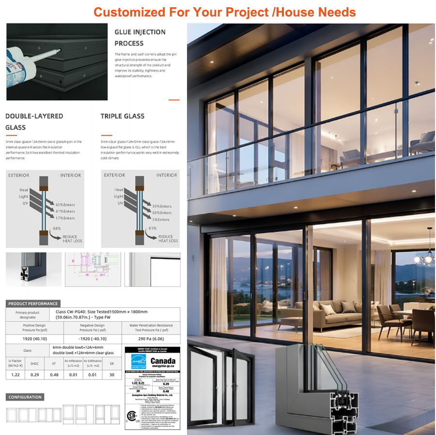 Heavy Duty Thermal Break Aluminum Soundproof Sliding Door for Luxury Villa