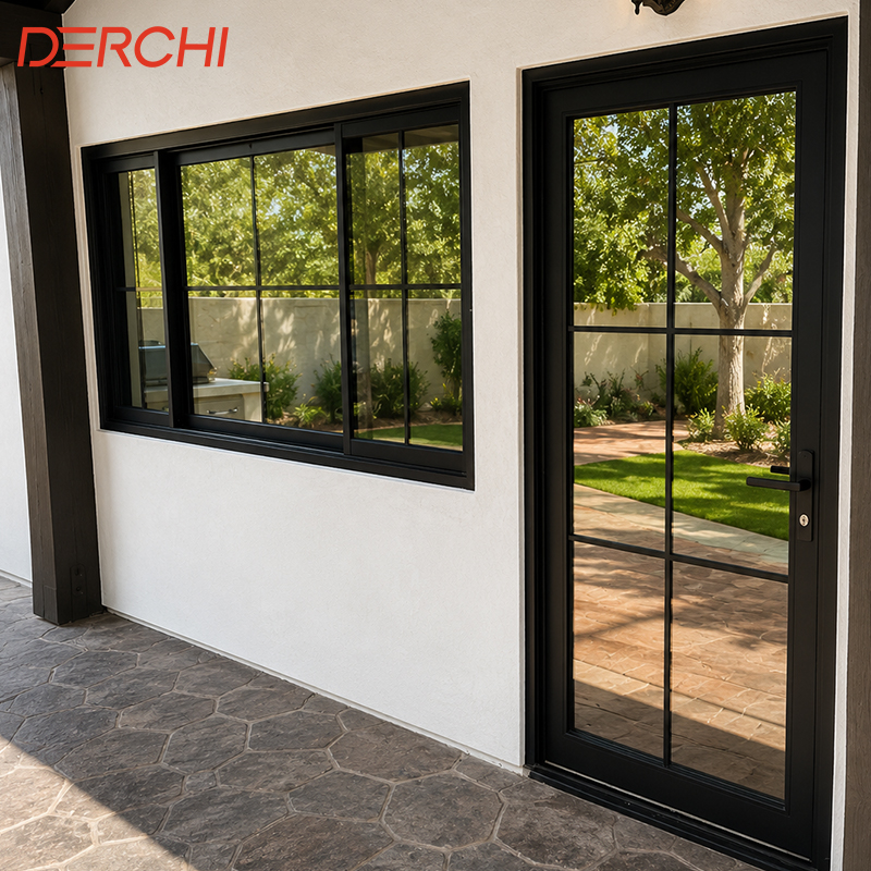 Thermal Break Aluminum French Door Modern Double Swing Glass Door for Residential Villa