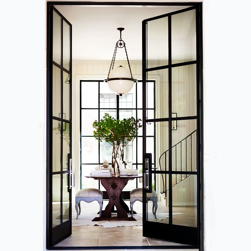Modern Slim Frame Aluminum Glass Entry Door Interior French Swing Door