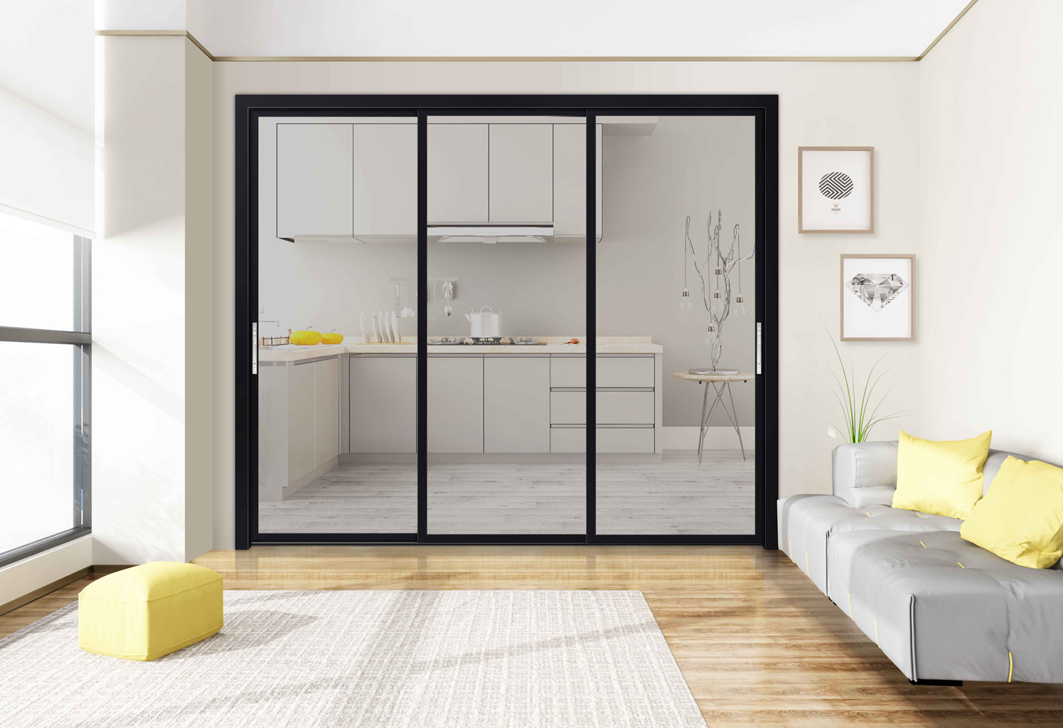 VOBO Modern Interior Aluminum Sliding Doors Double Glazed Tempered Glass Security Mesh Waterproof Soundproof Bedroom Living Room