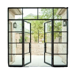 Black Metal Aluminium Material French Patio Interior Glass Crittall Double Swing Doors