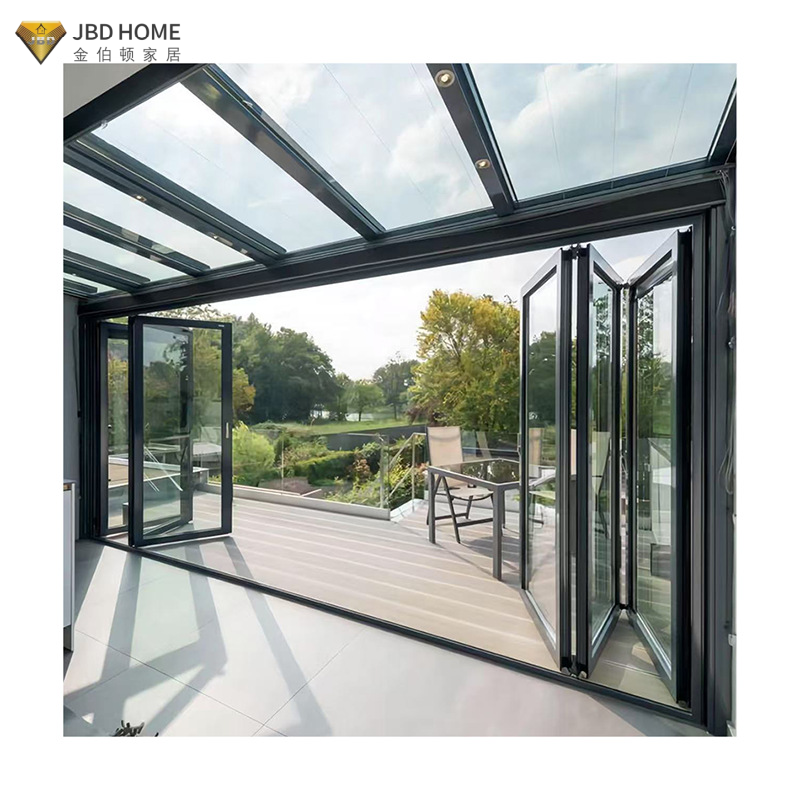 American Certified Hurricane Proof Folding Door Aluminum Metal Frame Double Tempered Glass Bi-fold Doors