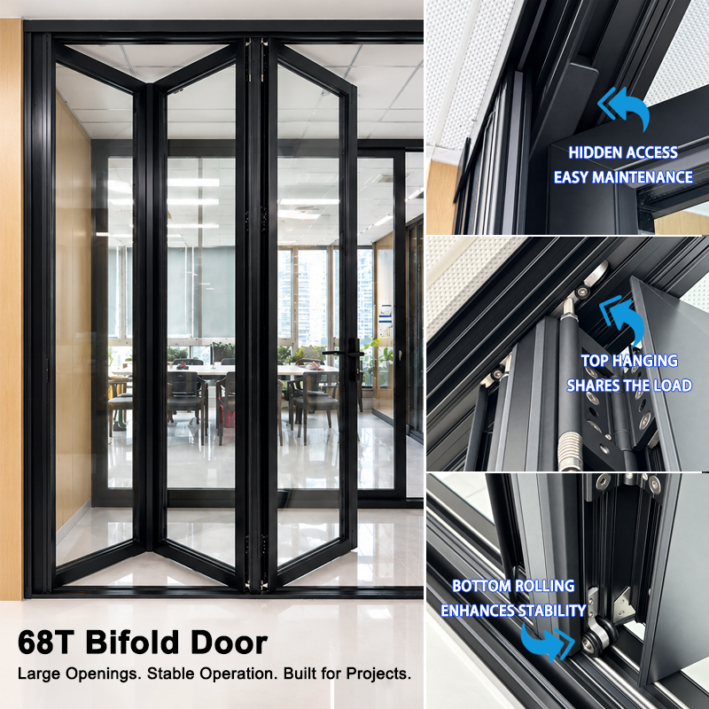 Residential Project Aluminum Bifold Doors Insulated Glass Accordion Folding Door For Luxury Villa Courtyard