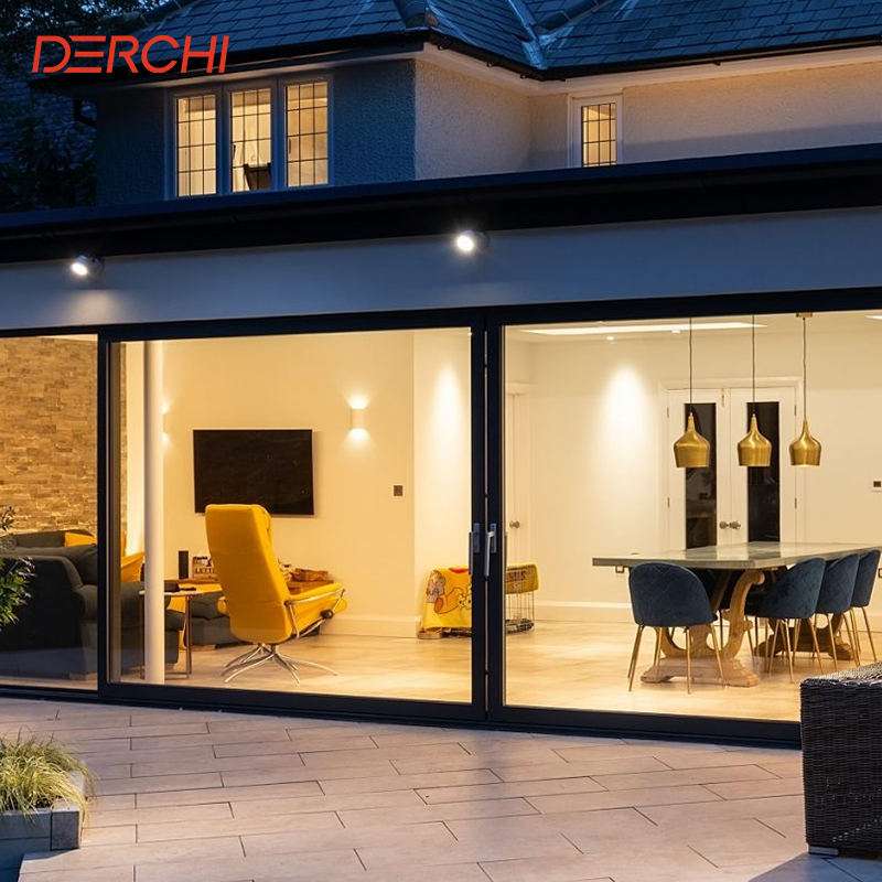 DERCHI NFRC America Standard Large Sliding Glass Doors for Patio Aluminum Frame Thermal Insulation Double Glass Sliding Doors