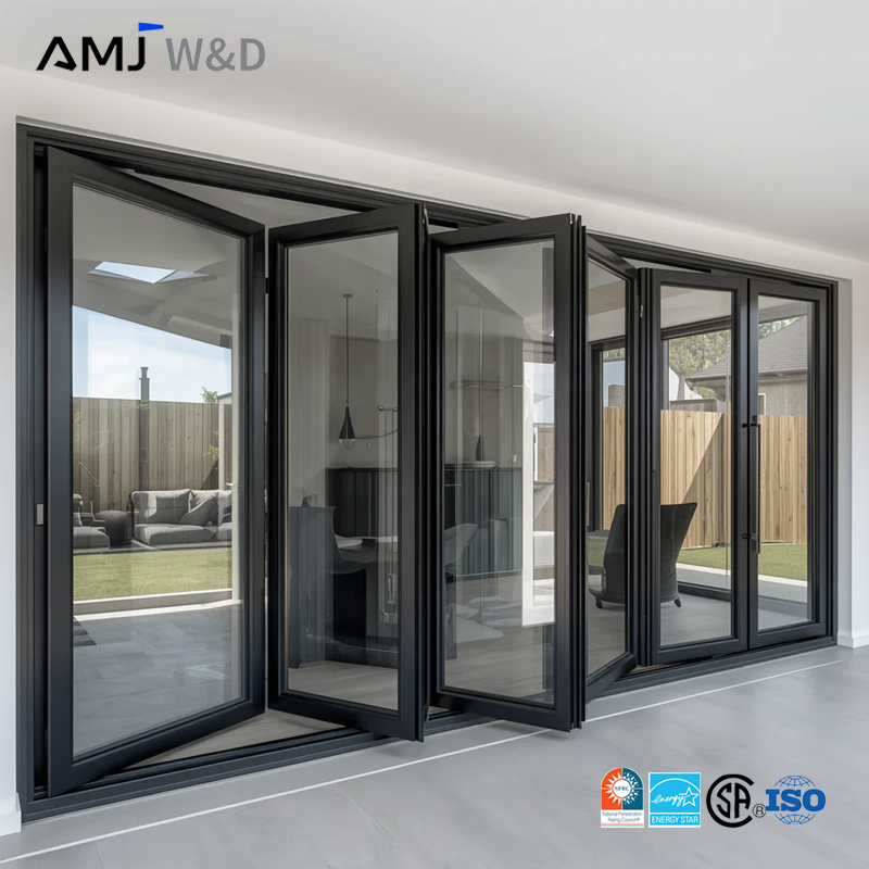 Nfrc Standard Bifold Door Cold Resistant Exterior Foldable Glass Panel Aluminum Folding Patio Door
