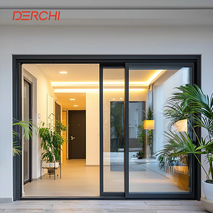 DERCHI NFRC America Standard Large Sliding Glass Doors for Patio Aluminum Frame Thermal Insulation Double Glass Sliding Doors