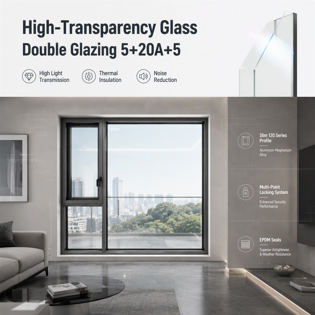 120 Series Casement Window Center Fixed Side Open Thermal Break Aluminum Window