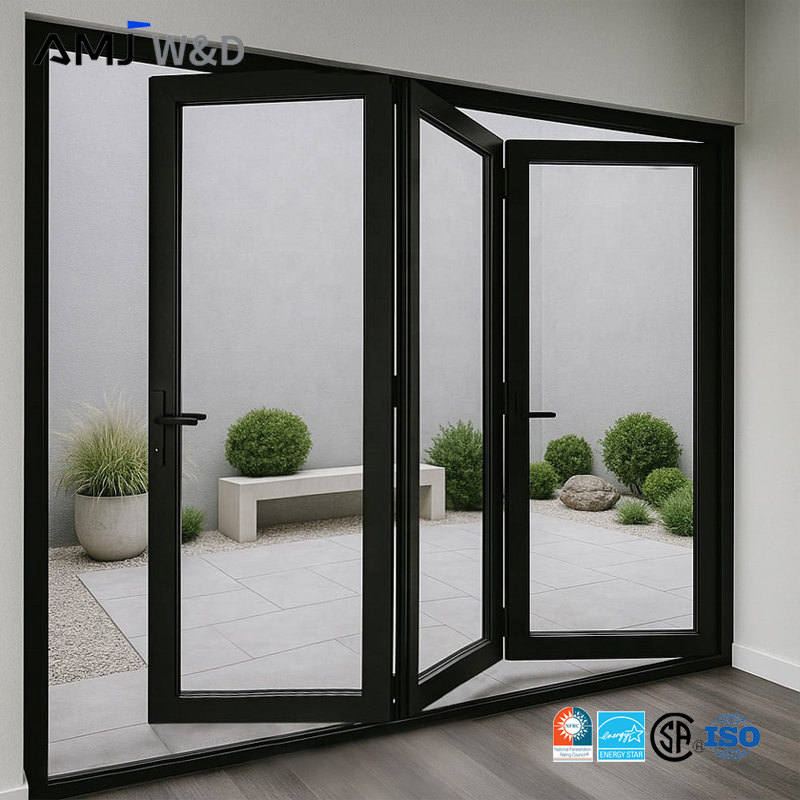 Nfrc Standard Bifold Door Cold Resistant Exterior Foldable Glass Panel Aluminum Folding Patio Door