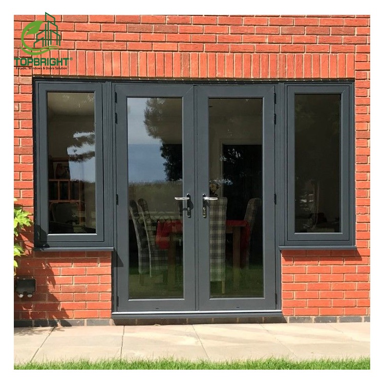 Villa Entry Hinges Aluminium Glass Swing Door Laminate Glass Security French Doors Exterior